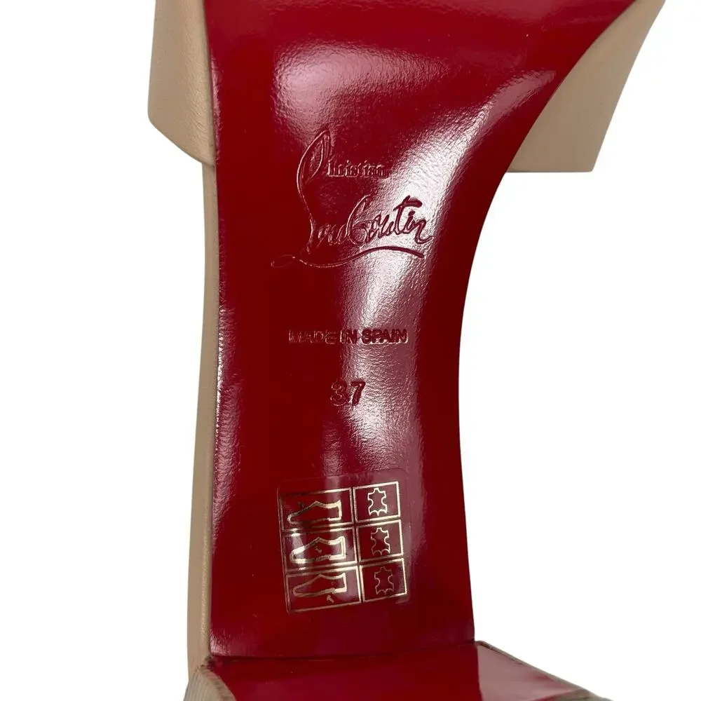 Christian Louboutin So CL Mules 55 Leather Heel Sandal Beige  Size 37 - Picture 10 of 12